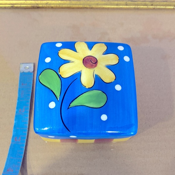Vintage Other Vintage Blue Sunflower Jewelrytrinket Ceramic Box Handpainted Never Used